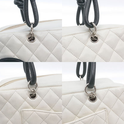 CHANEL Cambon Quilted Ligne Shoulder Bowling Bowler Bag Tote White