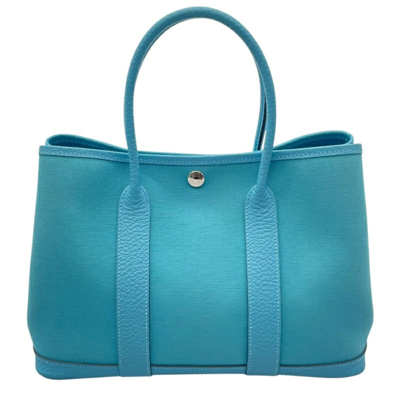 Hermes Garden Party TPM Negonda Toile Blue Leather Tote Bag Shoulder Handbag