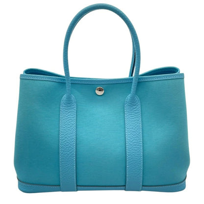 Hermes Garden Party TPM Negonda Toile Blue Leather Tote Bag Shoulder Handbag