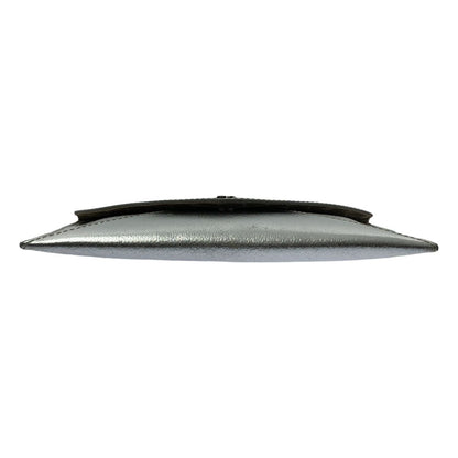 KATE SPADE Leather Metallic Flap Clutch Bag Fully Patterned Lining Silver Formal