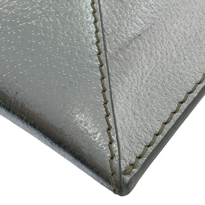 KATE SPADE Leather Metallic Flap Clutch Bag Fully Patterned Lining Silver Formal