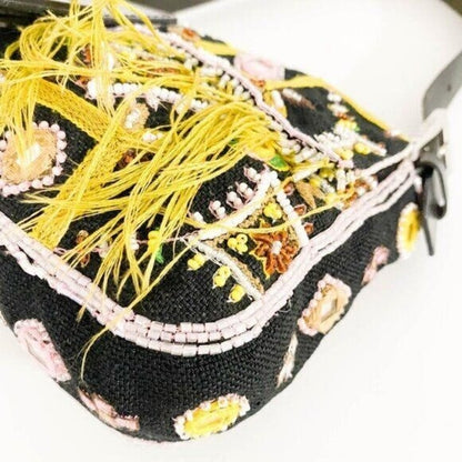Fendi Mamma Baguette Beaded Fringe Shoulder Bag Bucket Hand FF