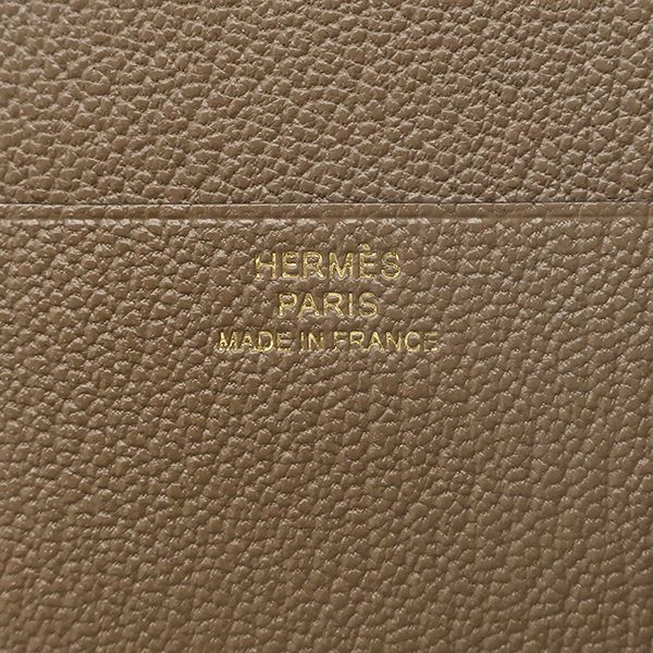 Hermes Trifold Wallet Bearn Combine Chèvre Etoupe Gold Hardware Glazed U
