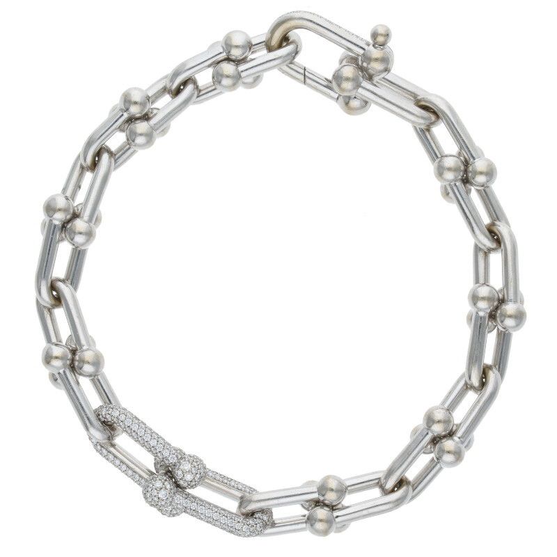 Tiffany & Co Hardwear Hardware 18K White Gold Diamond Medium Link Bracelet
