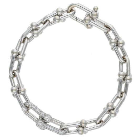 Tiffany & Co Hardwear Hardware 18K White Gold Diamond Medium Link Bracelet