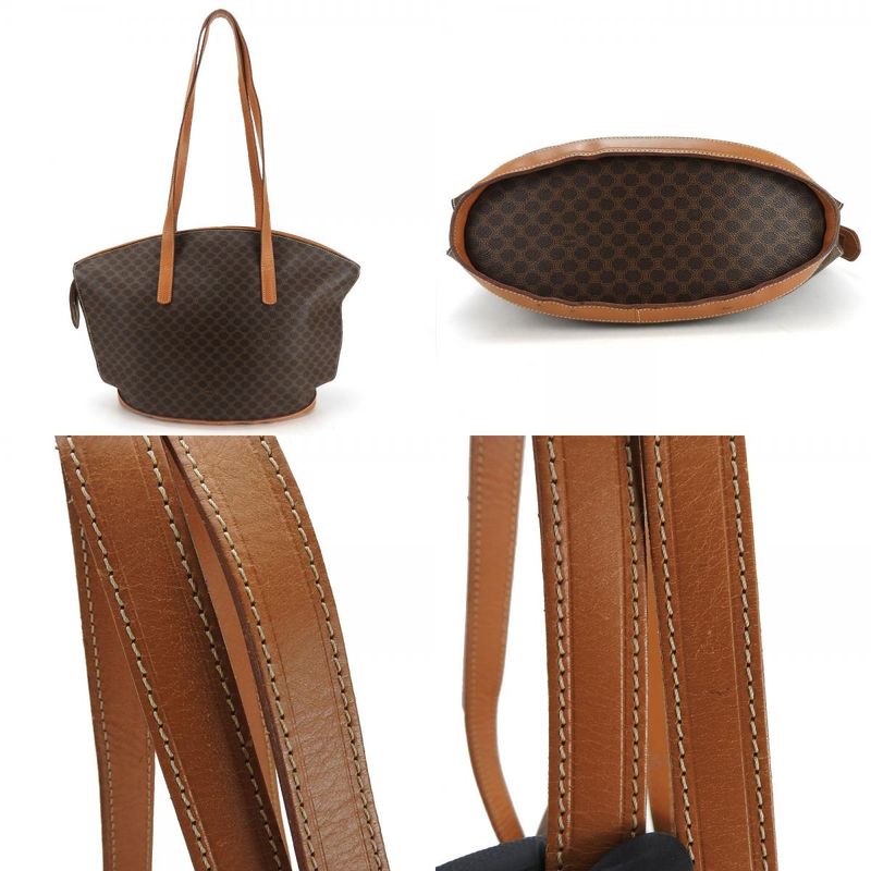 Celine Tote Bag Macadam Leather PVC Brown Gold Hardware Shoulder Women Celine