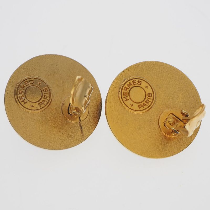 Hermes Medor Gold Plated And Leather Gold Ladies 35g Earrings