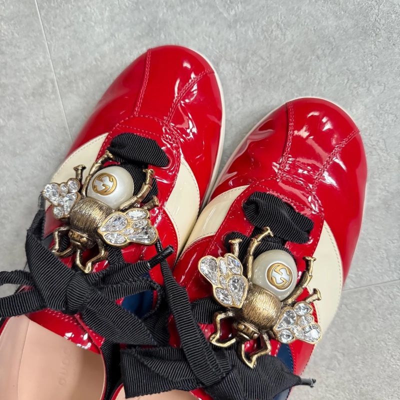 Gucci Bee Pearl Bijoux Patent Leather Sneakers 39 Women's 25cm (9.84in) Bee
