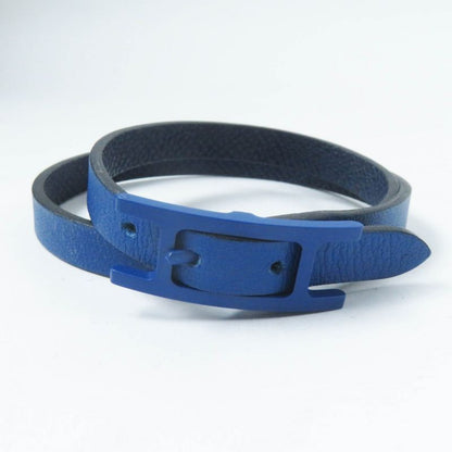 Hermes Be Api Dubretour Blue Hardware Bracelet Leather Navy T4 With Box And