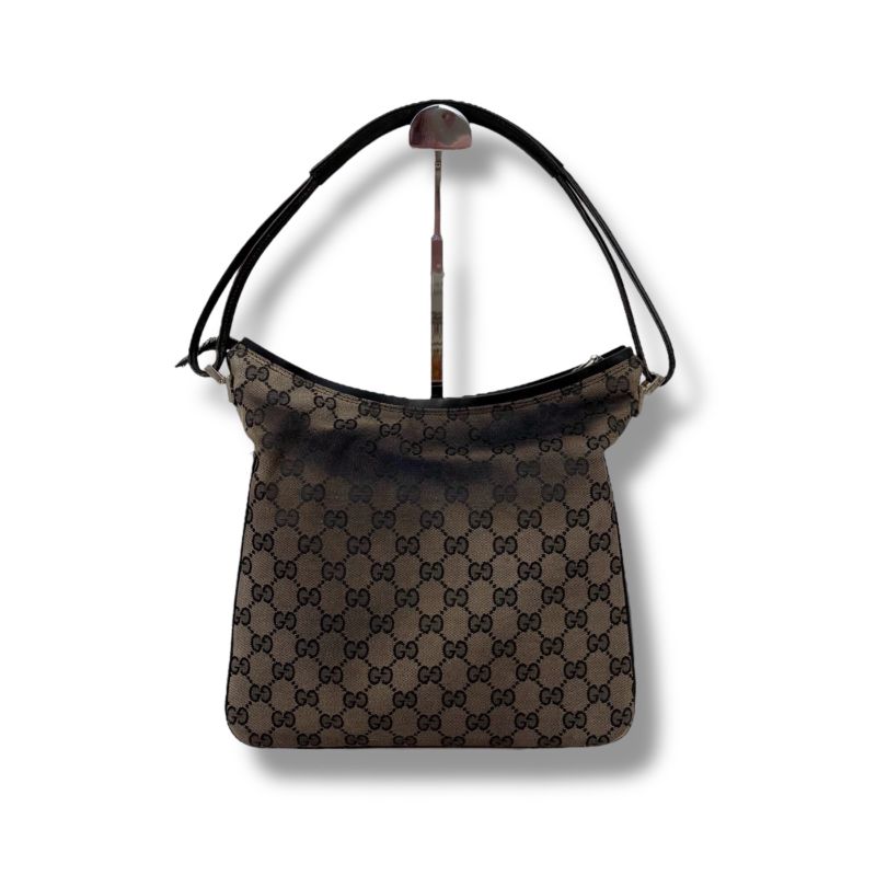 Gucci One Shoulder Bag GG Canvas Nylon Leather Dark Brown Hobo Soho