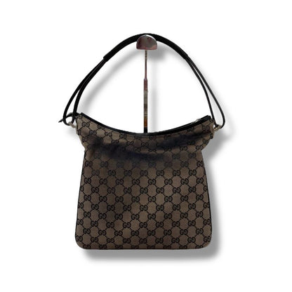 Gucci One Shoulder Bag GG Canvas Nylon Leather Dark Brown Hobo Soho