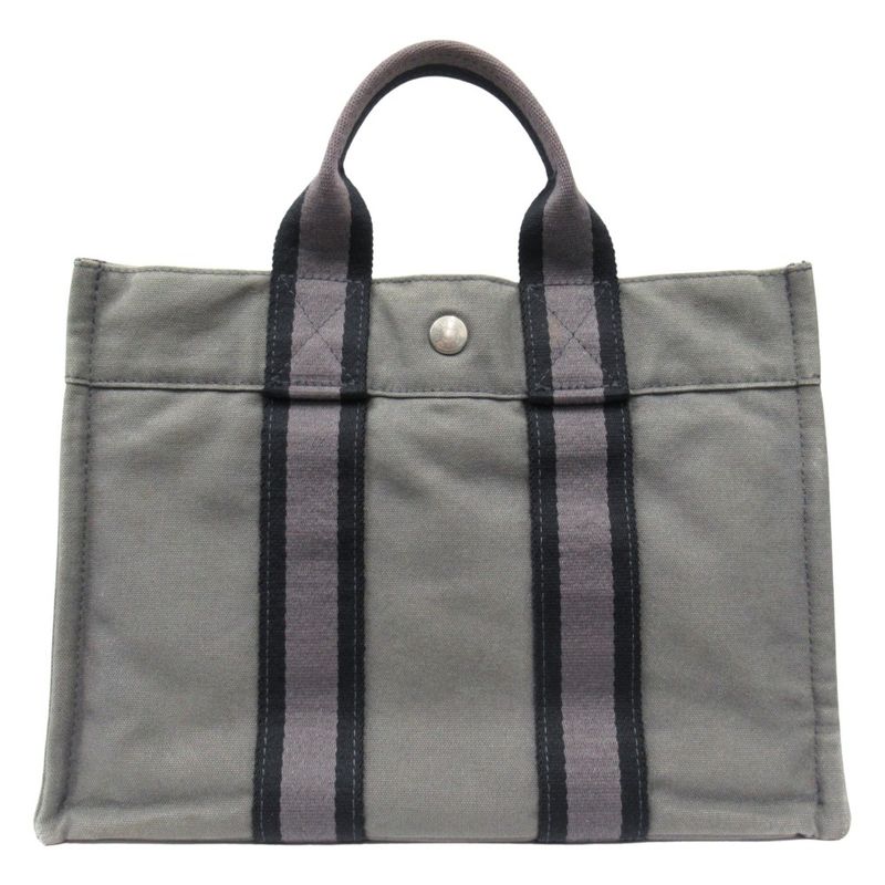 Hermes Bag Fourre Tout PM Canvas Tote Hand Bag Gray Men Women Used