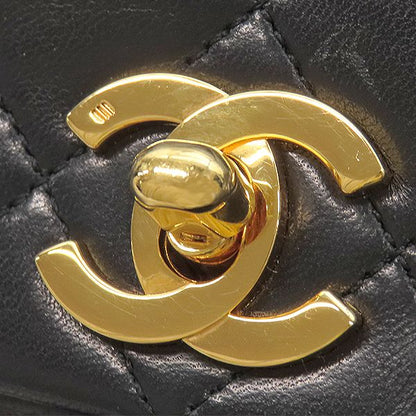 Chanel Shoulder Bag Matelasse Full Flap Lambskin Black Gold Hardware Black