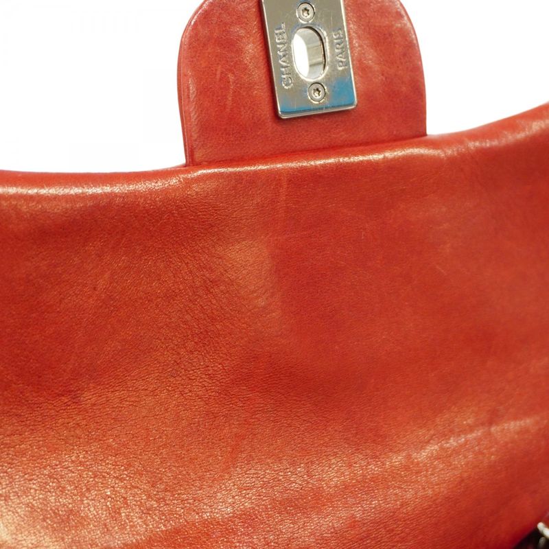 Chanel Shoulder Bag Matelasse Lambskin Red Silver Hardware Women