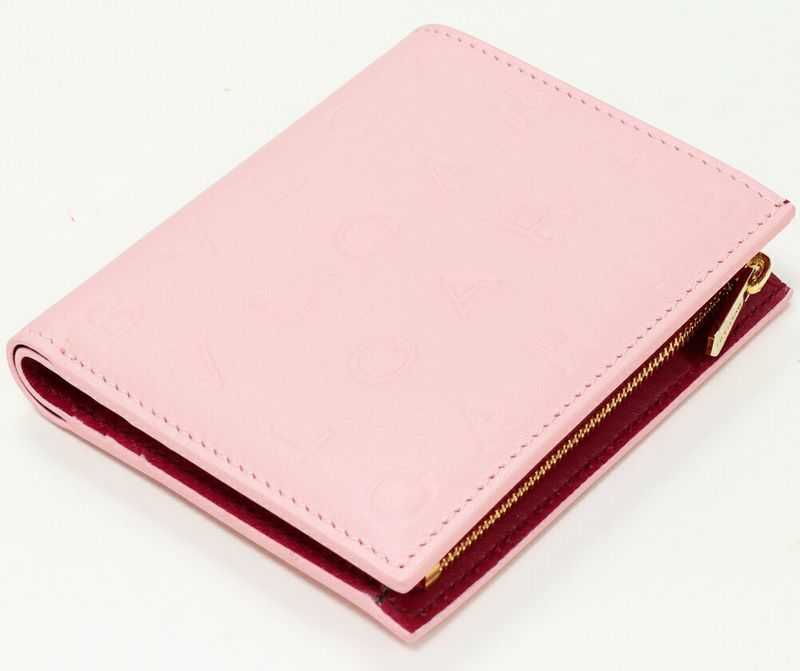 Bulgari Infinitum Logomania Compact Wallet With Coin Purse Calf Pink And Magenta