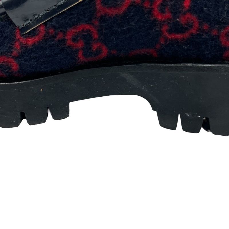 2704 Gucci Boots Wool Horsebit Loafers 6 1 2 598315 Navy Red GG Pattern Thick