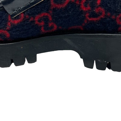 2704 Gucci Boots Wool Horsebit Loafers 6 1 2 598315 Navy Red GG Pattern Thick