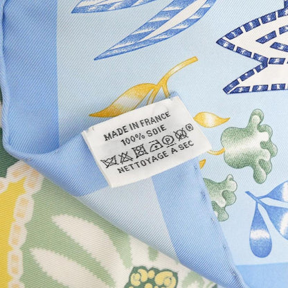 Hermes Carre 45 Scarf EN Attendant Ulysse Silk Light Blue Bandana