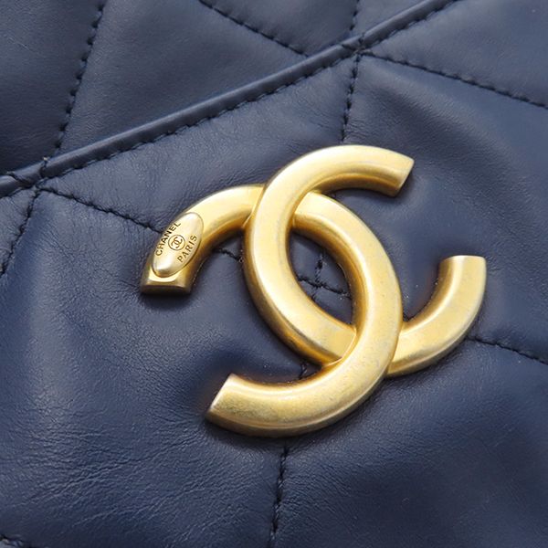 Chanel Tote Matelasse Small Shopping Bag Calf Leather Navy Gold Hardware Navy
