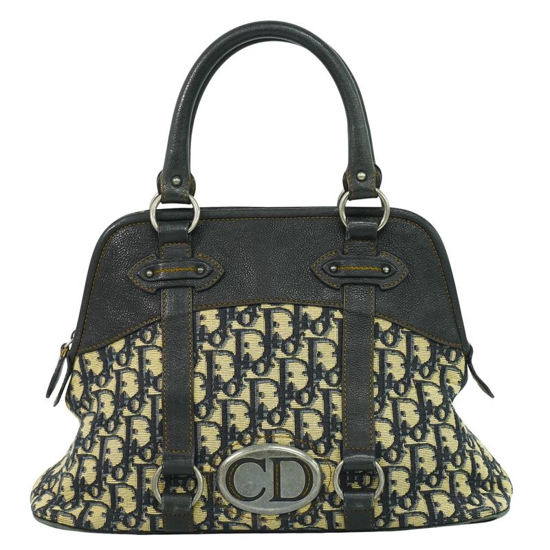 Authentic Christian DIOR Trotter Handbag Canvas Navy Trotter Bag Pre-owned