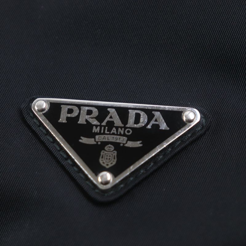 Prada 2vz062 Tessuto Nylon Triangle Logo Triangle Plate Backpack Black Silver