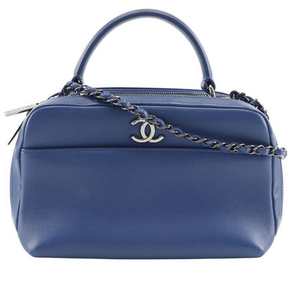 Chanel Trendy Beau Ring Bag 2WAY Shoulder Calf Blue Ladies Handbag