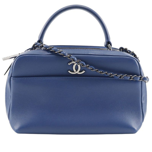 Chanel Trendy Beau Ring Bag 2WAY Shoulder Calf Blue Ladies Handbag