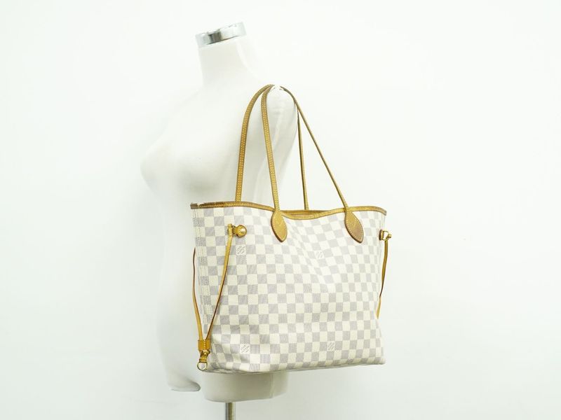 Authentic Louis Vuitton LV New Shape Neverfull MM Damier Azure Tote Bag White