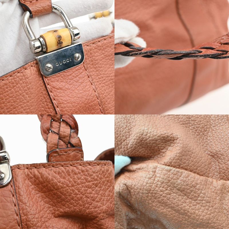 Gucci Bamboo Tote Shoulder Bag Leather Coral Pink 64ka752