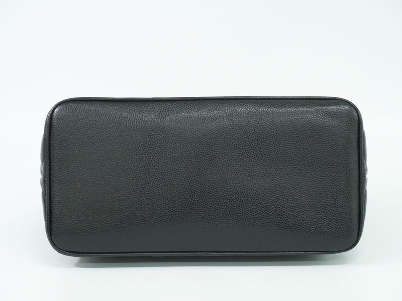 Authentic Chanel Coco Mark Revival Tote Handbag Caviar Skin Leather Black Coco