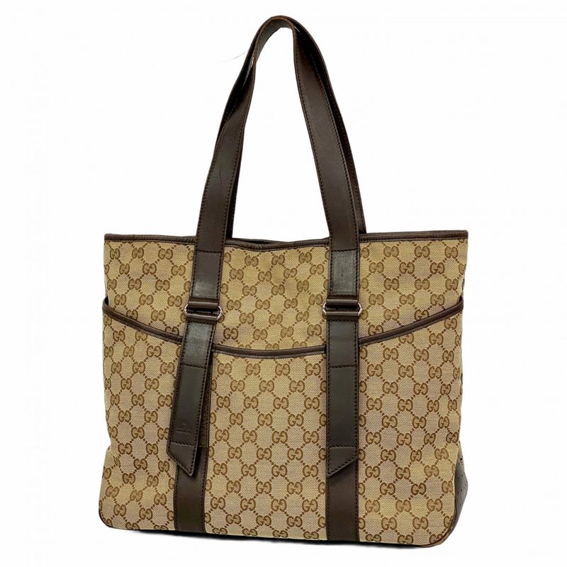Gucci Tote Bag GG Canvas 145971 Canvas Brown Silver Hardware Women's