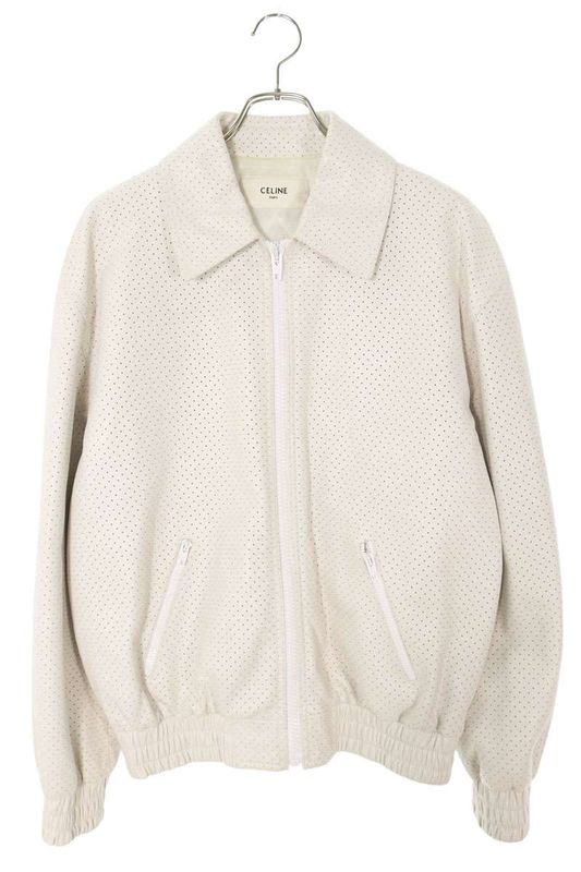 Celine 22SS 2eb13280d Back Logo Perforated Bomber Leather Jacket Men 46