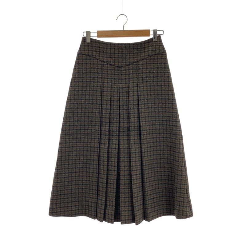Celine - Wool Check Pleated Long Skirt - 38 - Multicolor - Women