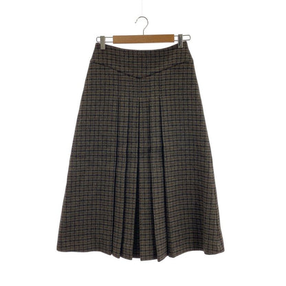 Celine - Wool Check Pleated Long Skirt - 38 - Multicolor - Women