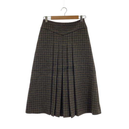 Celine - Wool Check Pleated Long Skirt - 38 - Multicolor - Women