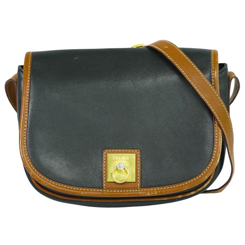 Authentic Celine Leather Shoulder Bag Pochette Black Bag Pre-owned [follow-up