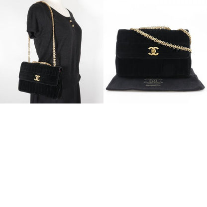 Chanel Chain Shoulder Mademoiselle Double Chain Velour Black Ladies Shoulder Bag
