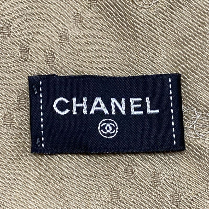 Chanel Stole (shawl) Beige Coco Mark/matelasse Wool Cashmere Silk