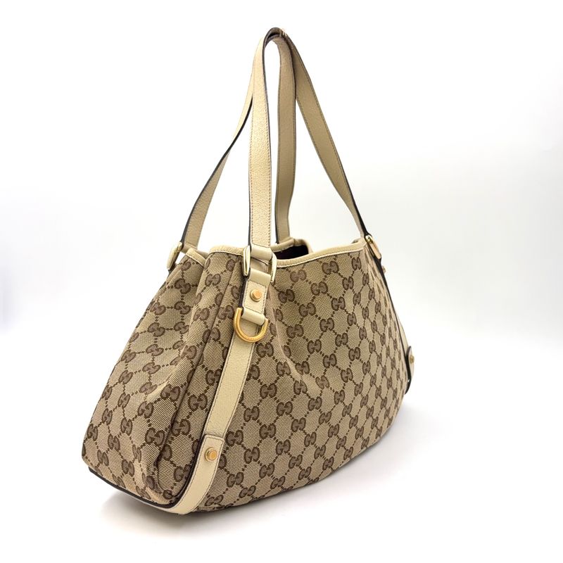 Gucci Abby GG Canvas Tote Bag Leather X Canvas Brown Shoulder Bag Gold 130736