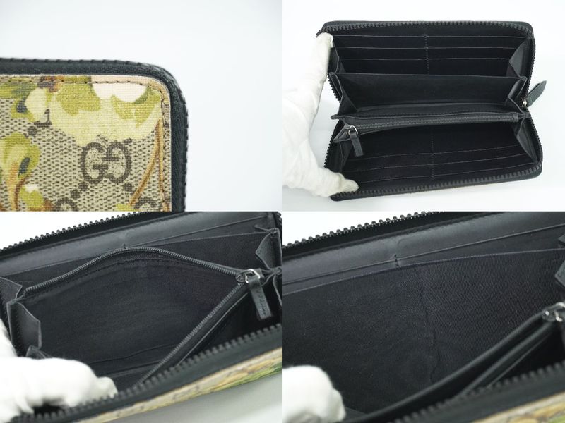 Authentic Gucci GG Blooms Round Zipper Long Wallet Brown Green 408665 Wallet