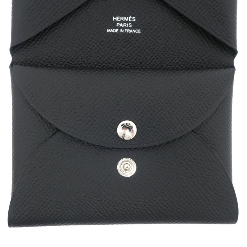 Hermes Calvi Duo Black Card Case With Coin Case Epson Leather W