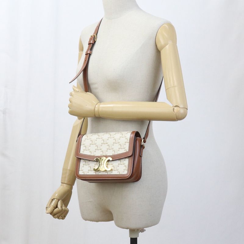 Celine Teen Triomphe Bag Triomphe Canvas 18888 2BZ4 01BC Shoulder PVC Calf