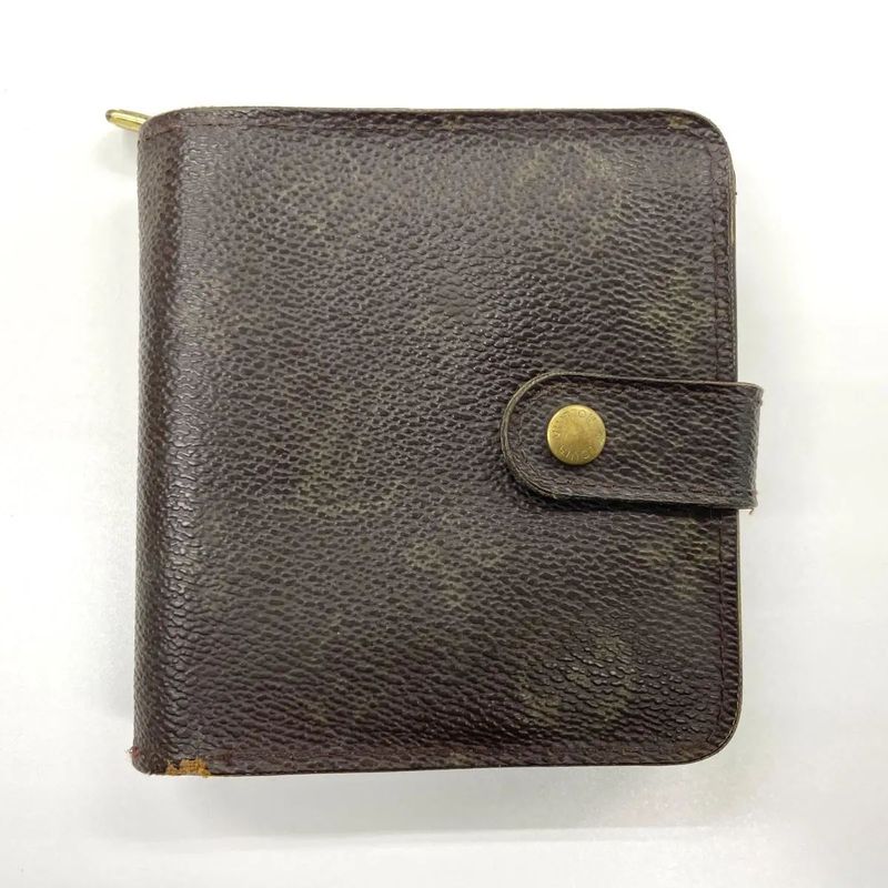 Louis Vuitton Monogram Compact Zipped Folding Wallet M61667 Brown Made In Spain