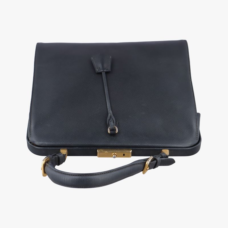 Prada Framed Top Handle Tote Black Saffianoleather 7/9