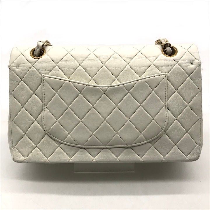 Chanel CC Logo Turnlock Lambskin Double Flap Chain Shoulder Bag White