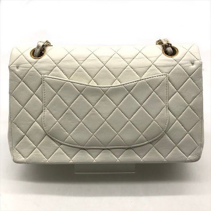 Chanel CC Logo Turnlock Lambskin Double Flap Chain Shoulder Bag White