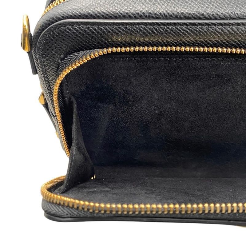 Christian Dior Shoulder Bag Caro Double Pouch S7431ubae Leather Logo Black Gold