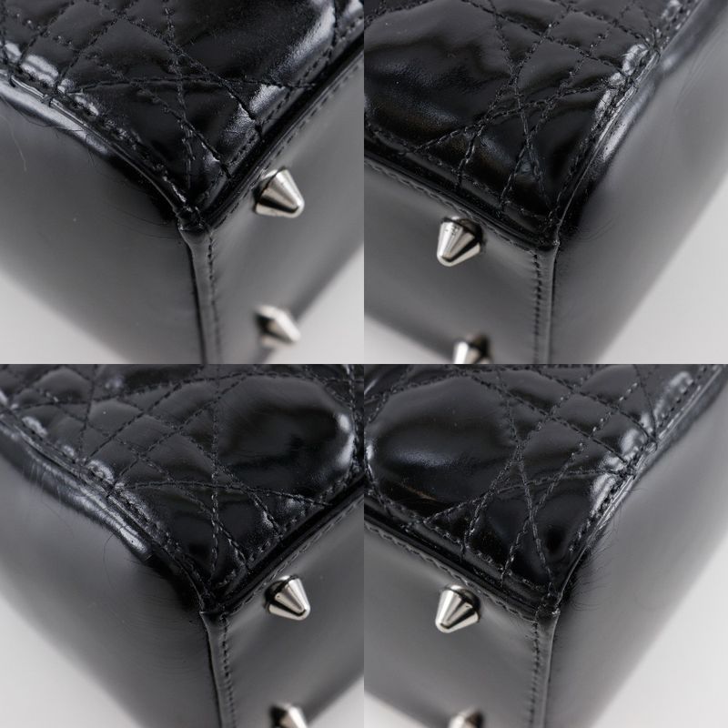 [dior] Christian Dior Lady Dior Medium Canage 2WAY Shoulder Enamel Black Ladies