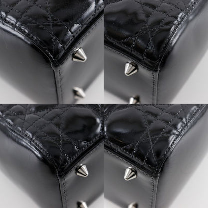 [dior] Christian Dior Lady Dior Medium Canage 2WAY Shoulder Enamel Black Ladies