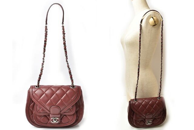 Chanel Chain Shoulder Bag Chanel Saddle Bag Lambskin Matelasse Quilted Bordeaux